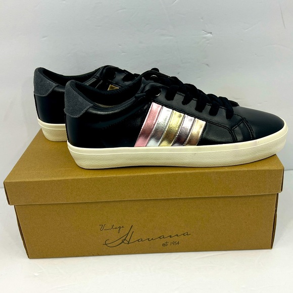 VINTAGE HAVANA, TENNIS SHOES,BLACK WITH RAINBOW SHINY STRIPES ON THE SIDE SIZE 6 - Picture 5 of 15
